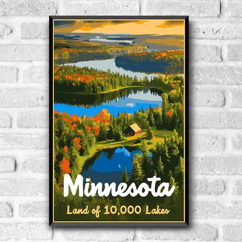 Vista 2 de GO SEE DESIGN Póster de viaje de estilo vintage de Minnesota The Land of 10,000 Lakes, 8 x 10, 12 x 18, 18 x 24, 24 x 36 pulgadas, postal de 4 x 6