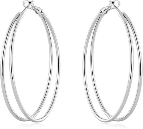 Vista 14 de Pendientes de aro dobles para mujer de moda con poste de plata de Dorado