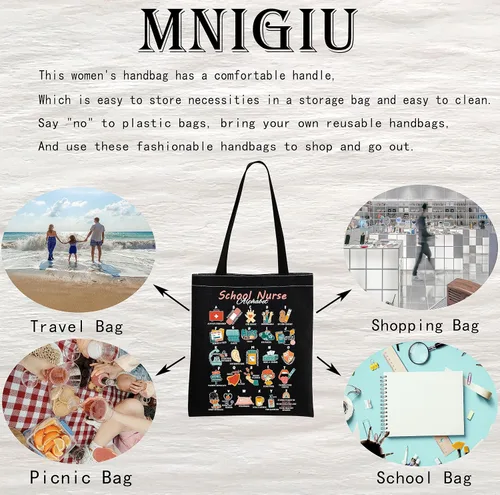 Vista 6 de MNIGIU Bolsa de mano para enfermera escolar, regalo de agradecimiento para enfermeras, escuela, enfermera, graduación, escuela, enfermera, alfabeto
