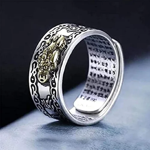 Vista 2 de ZUYOKI FENG Shui PIXIU MANI - Anillo de protección contra la riqueza, amuleto de Feng Shui, anillo ajustable abierto de la suerte, anillo de joyería