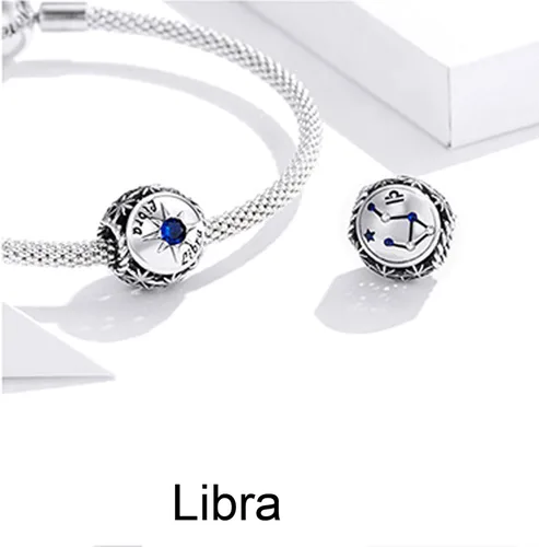 Vista 2 de Dijes de piedra natal para pulsera Pandora de plata de ley 925, astrología, constelación, horóscopo para mujer, regalo de cumpleaños