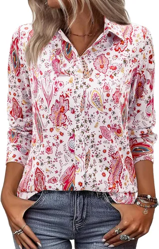 Vista 20 de siliteelon Camisas de vestir con botones para mujer, camisas de vestir de manga larga, algodón de corte clásico