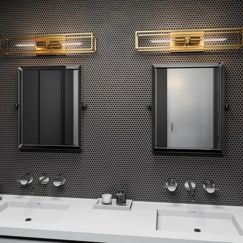 Vista 3 de Quoizel LGN8624WS Leighton - Lámpara de pared para baño, 2 luces, 200 vatios, latón desgastado (5 pulgadas de alto x 24 pulgadas de ancho)