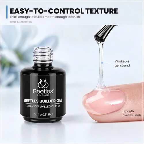 Vista 5 de Beetles - Gel constructor para uñas, 2 unidades de gel transparente 8 en 1 para ápice instantáneo, fortalecimiento y extensión, apto