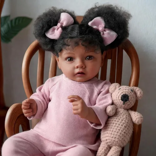 Vista 5 de BABESIDE Muñecas realistas de bebé Reborn de niña negra, cuerpo de vinilo suave de 20 pulgadas, muñecas de bebé recién nacidas hechas a mano