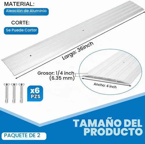 Vista 2 de Tandefio 2 unids 4" X 1/4" X 36" aluminio Saddle puerta umbral, plata Plateado