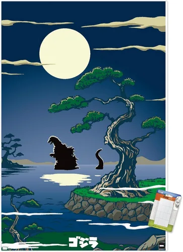 Vista 12 de Trends International Godzilla - Póster de pared de lago, 22.4 pulgadas de largo x 14.7 pulgadas, versión enmarcada en madera de granero