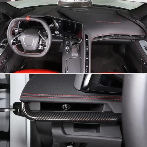 Vista 7 de CHEAYAR Cubierta de tablero de control compatible con Chevrolet Corvette C8 Stingray 2020-2023, cubierta de tira de tablero de consola ABS