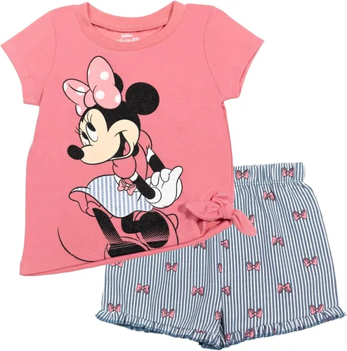 Vista 56 de Disney Minnie Mouse - Conjunto de camiseta floral arcoíris y pantalones cortos de cambray, tallas de bebé a niño grande (12 meses - 14-16)