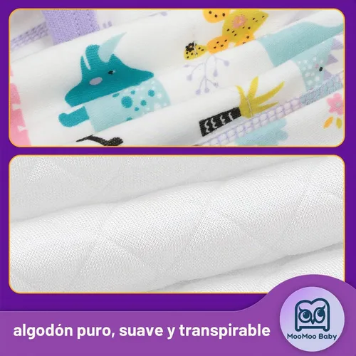 Vista 2 de MooMoo Baby Paquete de 8 pares de ropa interior de entrenamiento para ir al baño de algodón absorbente para niños y niñas, tallas 2T a 9T Flor