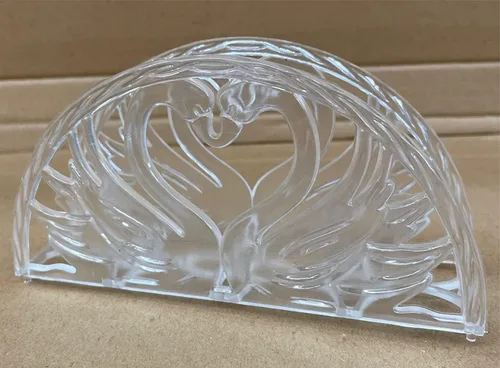 Vista 3 de Servilletero de 7 pulgadas, diseño de corazón de cisne doble, 12 piezas, plástico transparente