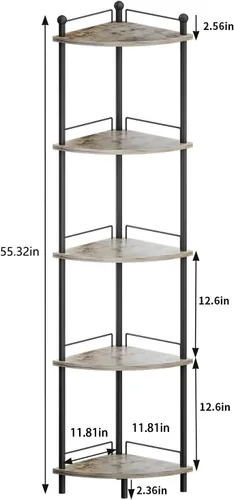 Vista 2 de Estante esquinero de 5 niveles para baño, estante de esquina alto para plantas, estante de exhibición de esquina multiusos, estantes de esquina