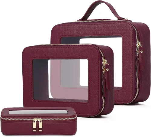 Vista 24 de Pinkmik Pequeña bolsa de maquillaje transparente, mini estuche para cosméticos, bolsa de aseo impermeable con cremallera, organizador de bolsos