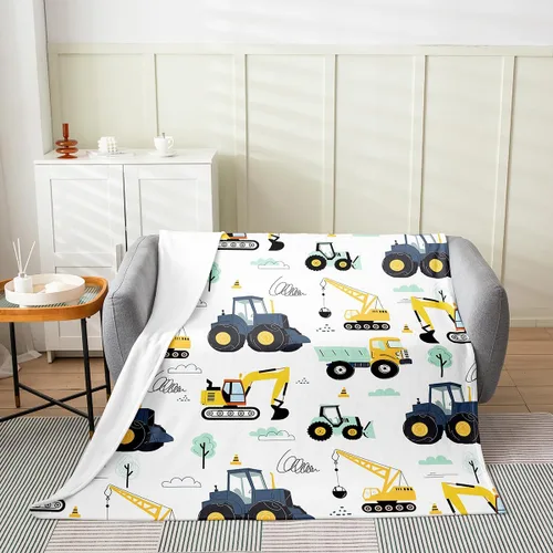 Vista 3 de Manta de excavadora para niños de 40 x 50 pulgadas, manta de camiones de equipo para niños, niñas, niños, manta de forro polar para vehículos