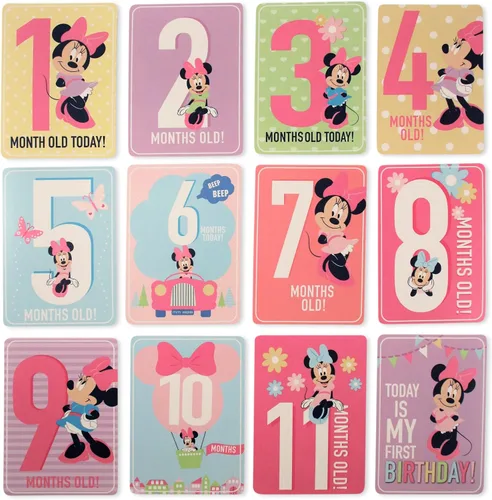 Vista 3 de Disney Set de regalo de personajes para niñas pequeñas, tarjetas de hitos de Minnie Mouse
