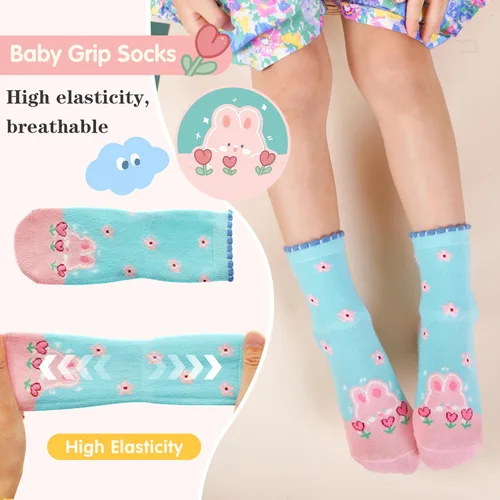 Vista 4 de 12 pares de calcetines antideslizantes de algodón para bebés, niños y niñas