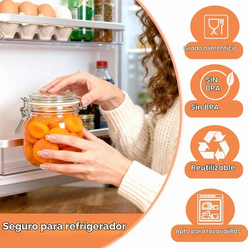 Vista 4 de Recipientes de vidrio con tapas, tarros herméticos de boca ancha de 16 onzas con tapas de bloqueo, paquete de 2 recipientes de almacenamiento