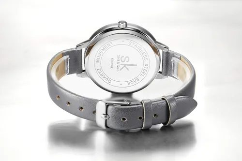 Vista 6 de SK - Reloj de pulsera para mujer, correa de piel, de cuarzo, reloj de lujo japonés de cuarzo.