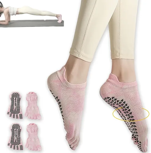 Vista 7 de CHUNFO Calcetines de agarre para mujer, calcetines de yoga para pilates, antideslizantes, teñido anudado, coloridos, de algodón, de compresión