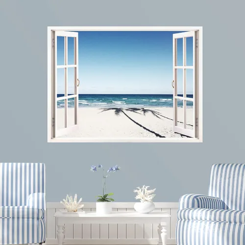 Vista 11 de IDEA4WALL Adhesivo mural removible para pared, arena blanca tropical, playa, orilla, palmera, naturaleza, desierto, fotografía, arte moderno