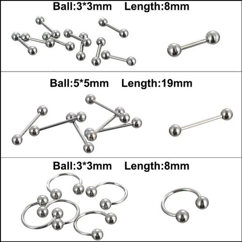 Vista 2 de 156085 piezas de piercings corporales, decoración de joyería, unisex, lengua, nariz, uñas, ombligo, juego de anillos de regalo