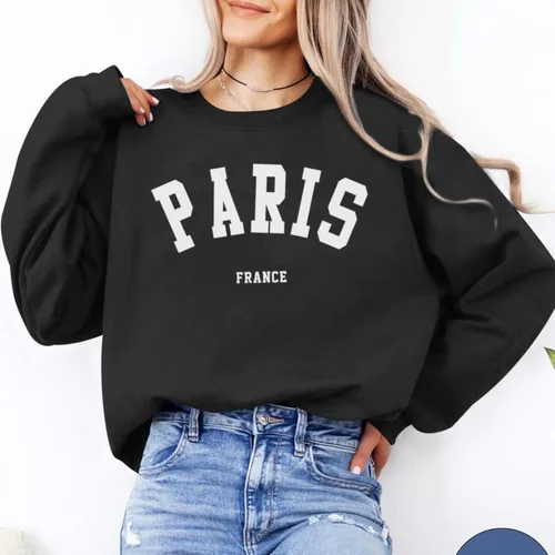 Vista 4 de Tuislay Paris College - Camiseta para mujer, de gran tamaño, moderna, cómoda, cuello redondo, informal, con gráficos, sin botones, unisex, Negro