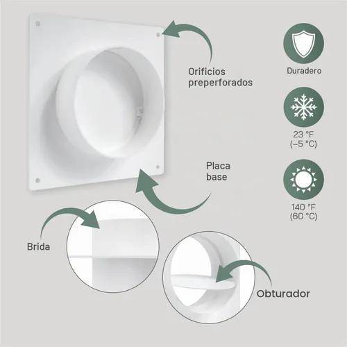 Vista 3 de Vent Systems Placa de conector de conducto de ventilación de aire de 4 pulgadas Brida de conector de conducto de ventilación recta Placa de conector