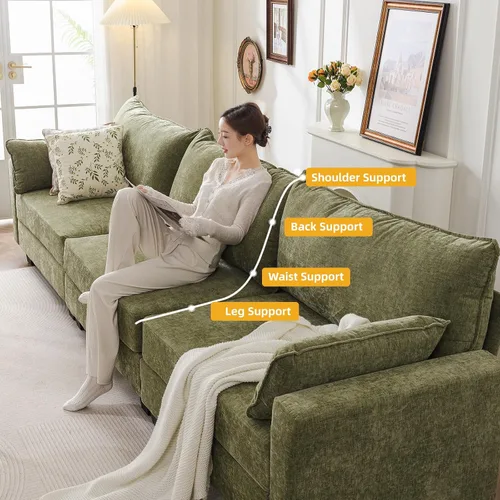 Vista 5 de Sofá Seccional Modular de 176'' con Almacenamiento en Todos los Asientos, Sofá Cama Sleeper con Almohada Decorativa, Sofás de Dos Plazas para Sala