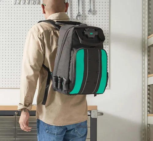 Vista 7 de Amazon Basics Mochila para herramientas, bolsa iluminada, color negro, 55 bolsillos