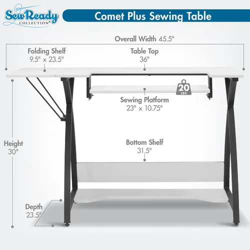 Vista 3 de Comet Plus - Mesa de costura y pasatiempos con estante lateral e inferior, también se puede utilizar como escritorio de computadora
