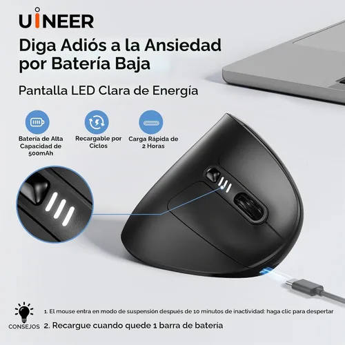 Vista 5 de Uineer Ratón ergonómico vertical, mouse inalámbrico Bluetooth, 3