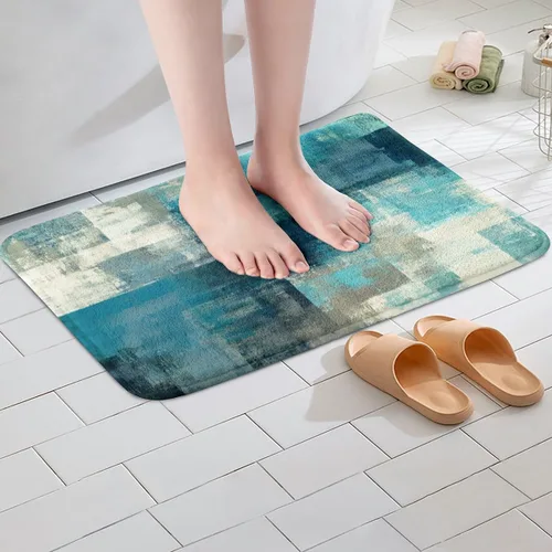 Vista 4 de Erosebridal Alfombra de baño turquesa de 16 x 24 pulgadas, antideslizante, verde azulado y gris, para niñas y adultos, alfombra de puerta