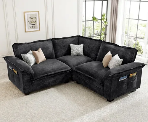 Vista 15 de KKL Sofá Seccional Modular de 89 Pulgadas, Sofá de Amor de 2 Asientos Sofá Nube con Asiento Profundo, Sofás Seccionales de Chenilla para Sala