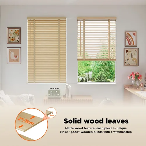 Vista 3 de Persianas de madera con listones de 2 pulgadas para ventanas de interior: persianas opacas de madera maciza, persianas horizontales de privacidad