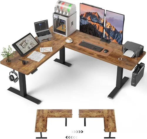 Vista 15 de FEZIBO - Escritorio de pie en forma de L de 63" x 55", altura ajustable, escritorio de computadora de esquina eléctrica de 63 pulgadas, escritorio