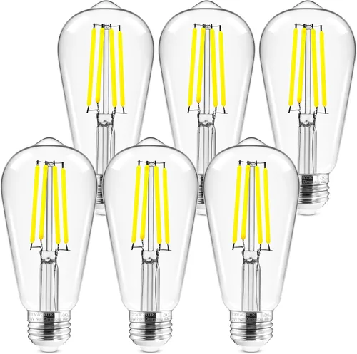 Vista 14 de Hizashi - 6 bombillas led Edison E26 equivalentes a 60 W, no regulables, 2,700 K, blanco cálido, CRI superior a 95, ST19, vintage, base E26, 700