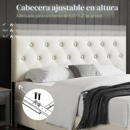 Vista 4 de Yaheetech Base de cama Queen tapizada con cabecera ajustable con botones de diamante, 3 cajones de almacenamiento, cama de plataforma queen/listones