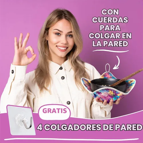Vista 6 de Paquete de 6 cuencos para microondas acogedores con diseño floral - Juego de soportes para cuencos de sopa caliente