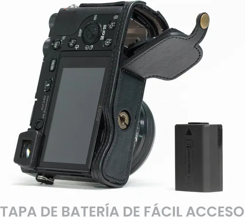 Vista 8 de MegaGear Ever Ready - Funda de piel para cámara compatible con Sony Alpha A6300, A6000 Negro