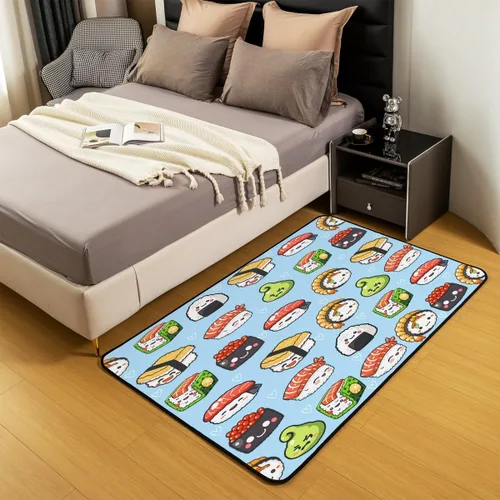 Vista 5 de Jejeloiu Kawaii - Alfombra de sushi de 3 x 5, alfombra japonesa para sala de estar, bonita alfombra de piso de dibujos animados para interiores