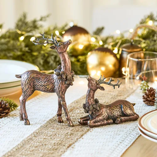 Vista 4 de DN DECONATION 2 decoraciones de reno navideño de bronce, decoración de mesa