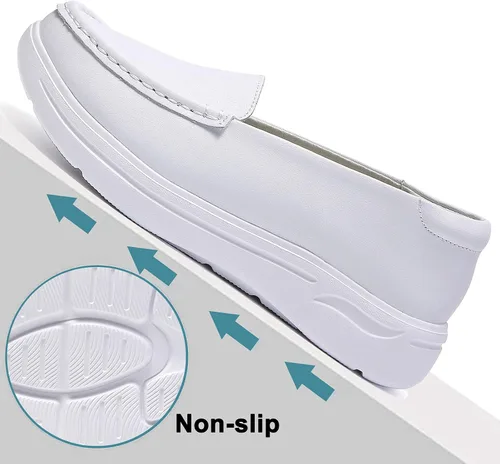Vista 5 de Nursgram Nurse Shoes Women Nursing Work Healthcare Slip Resistant Breathable Restaurant Food Service Lightweight Leather Loafers