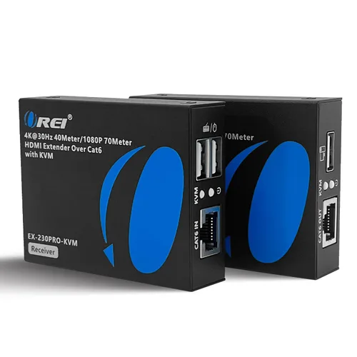 Vista 9 de OREI Ethernet a HDMI Balun 230ft 4K@60Hz, IR bidireccional, HDCP 2.2, HDBaseT Extensor HDMI 4K, receptor transmisor HDMI – 18 Gbps, HDR10, RS-232