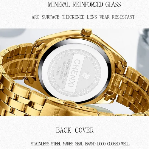 Vista 4 de JewelryWe Relojes de lujo para parejas hombres y mujeres, tono dorado y plateado, reloj de pulsera de acero inoxidable con calendario de cuarzo