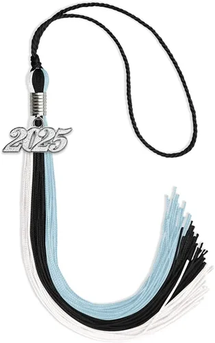 Vista 13 de Endea Graduation Borla de triple color con gota de fecha plateada (negro/dorado/granate, 2020)