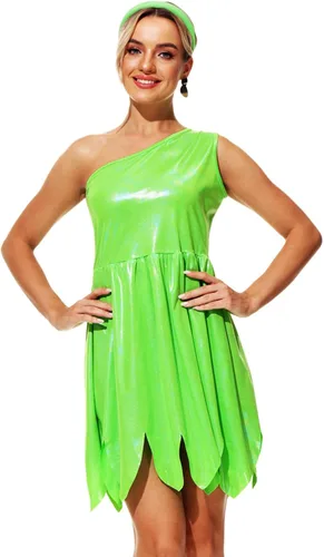 Vista 5 de AOBUTE Disfraz de Halloween de Peter Pan para mujer, disfraz brillante de Campana Tinker, disfraz para adultos y familia Cosplay