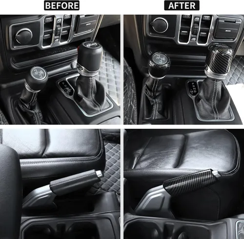 Vista 2 de Funda para Freno de Mano + Tapa del Pomo de Cambio + Tapa del Pomo de Cambio del Modo de Conducción Compatible con Jeep Wrangler JL JLU 2018-2025