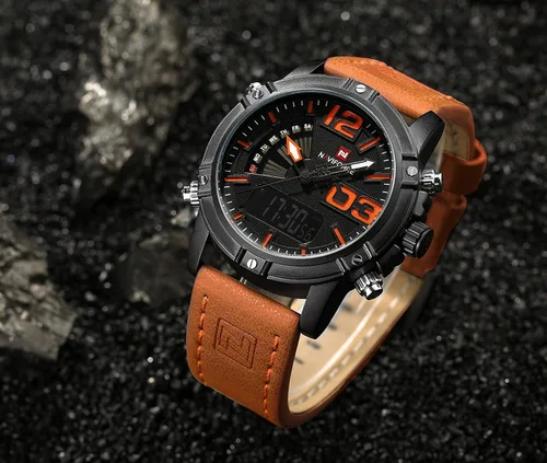 Vista 5 de Naviforce hombres moda deporte relojes hombres cuarzo analógico fecha reloj hombre cuero Militar impermeable reloj
