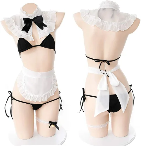 Vista 7 de Disfraz de sirvienta francesa para mujer, disfraz de anime para cosplay, lencería sexy para cosplay