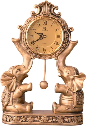 Vista 10 de SUNESA Reloj de mesa, reloj de péndulo, escritorio, elefante, reloj de escritorio, adornos, hogar, sala de estar, retro, de madera, reloj de 1